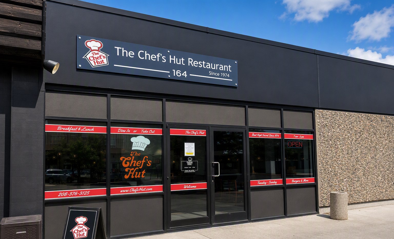 The Chef’s Hut storefront and entrance on Cole Road