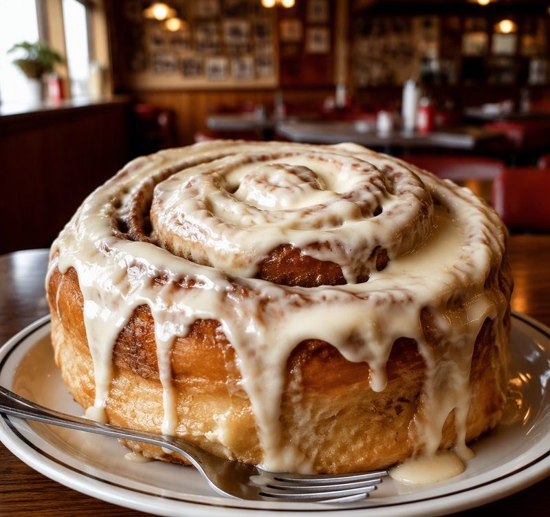 A cinnamon roll with cream-cheese frosting