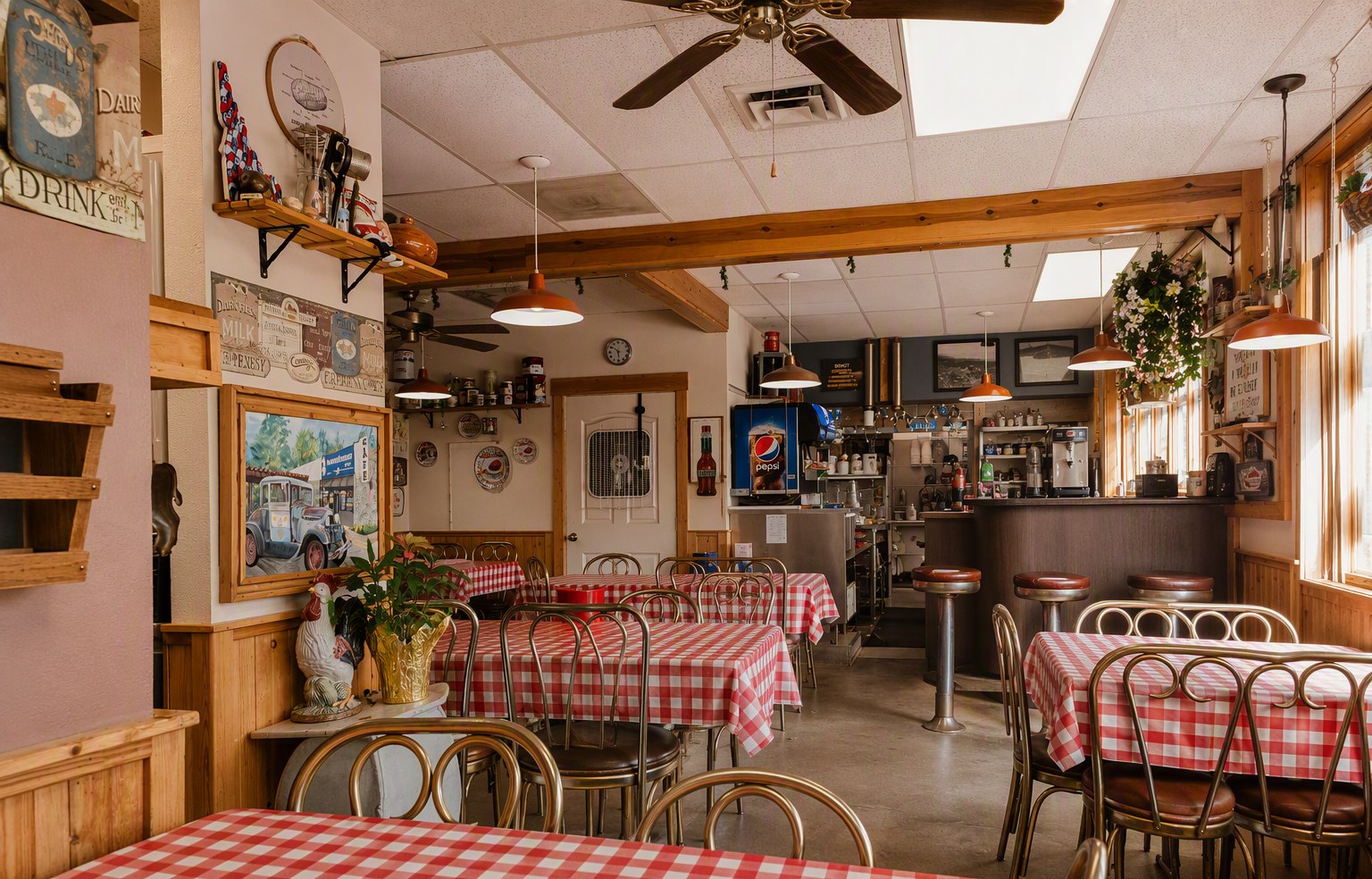 Tables and chairs inside The Chef’s Hut dining room